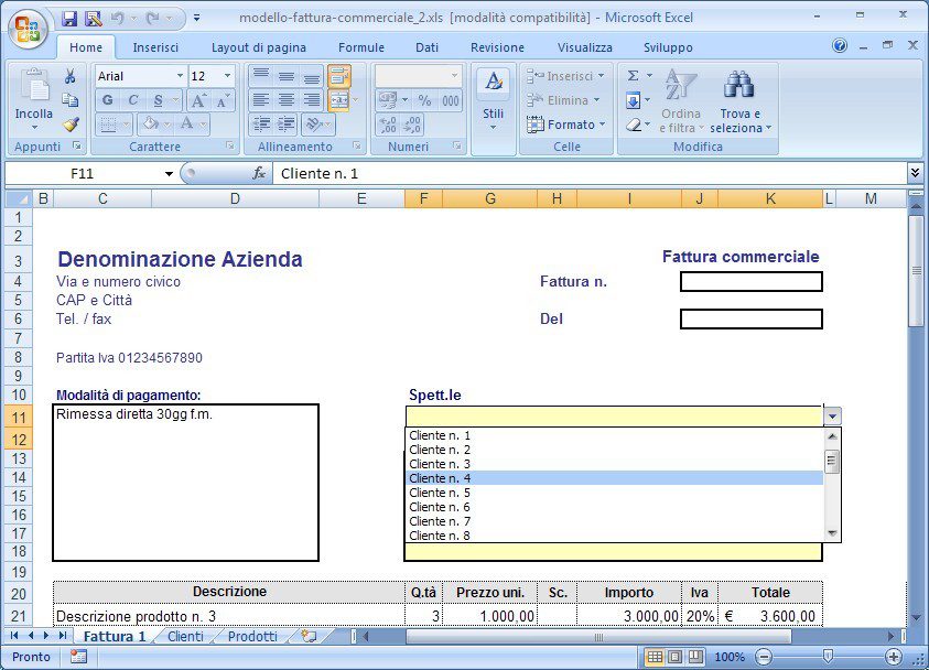 Modello Di Fattura Per Microsoft Excel