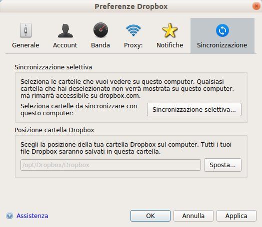 preferenze dropbox spostare directory ubuntu linux